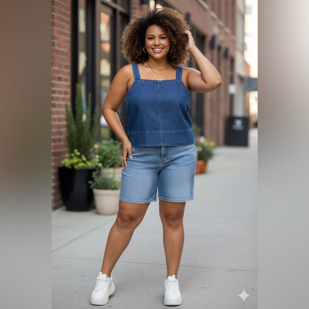 Madewell Airy Denim Square-Neck Tank Top in McNair Wash - XXL